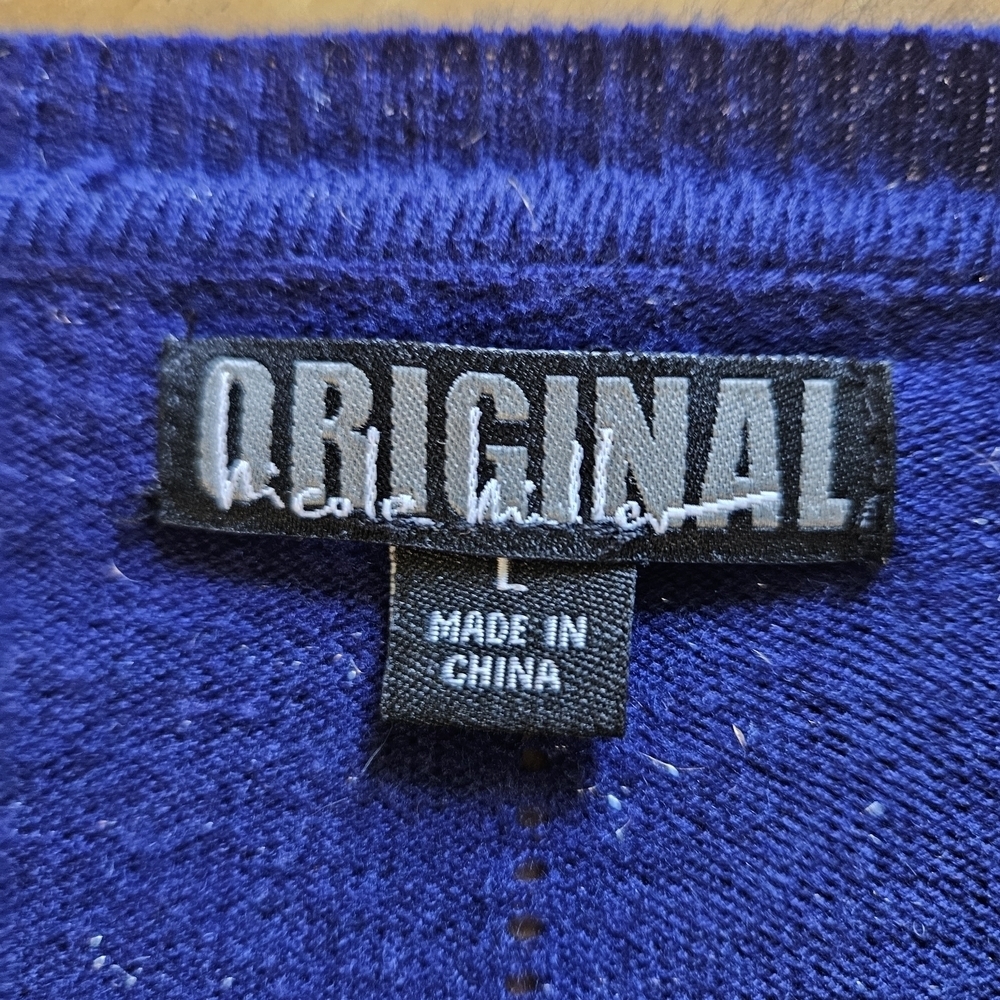 Nicole Miller Deep Blue Button-Up Navy Cardigan Metallic Thread Accent - Picture 7 of 15